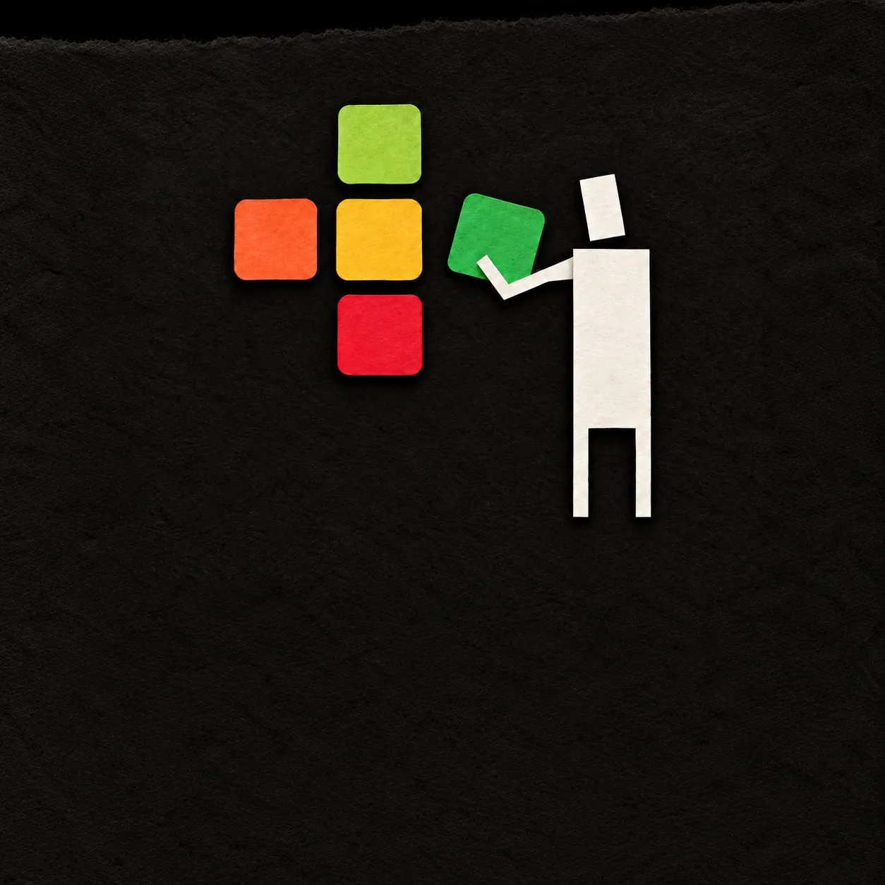A paper-cut figure building the Flare mark from green, yellow, orange and red squares — the app’s severity colors